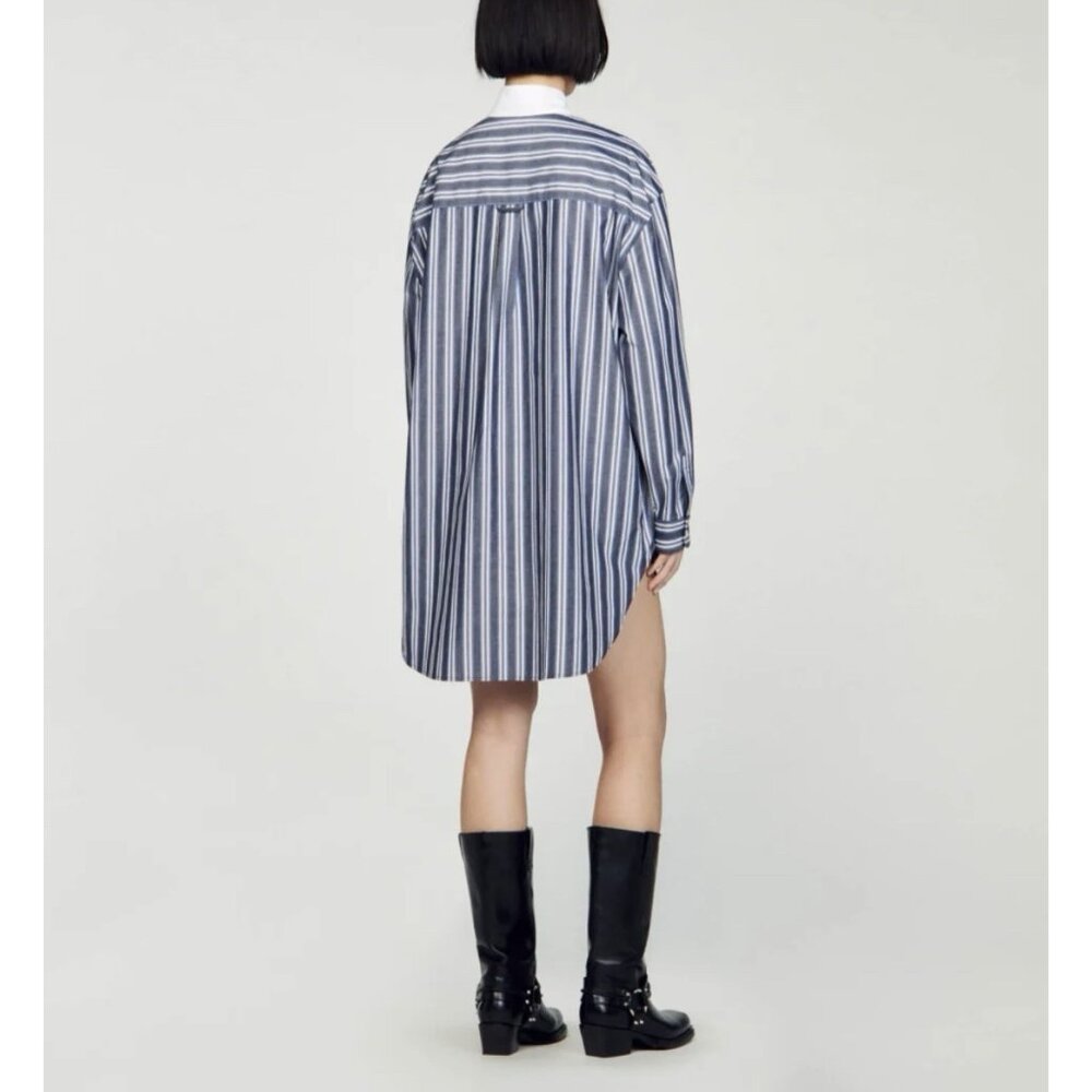 Sandro Oversized Striped Button Down Shirt Blue Grey Size S $340 - Picture 12 of 13